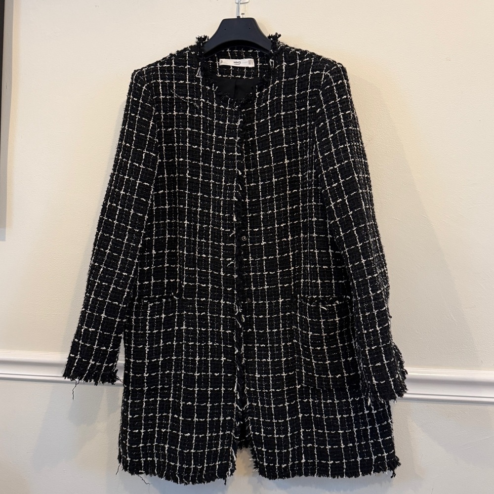 Mango Tweed Jacket with Pearl Buttons Size Medium